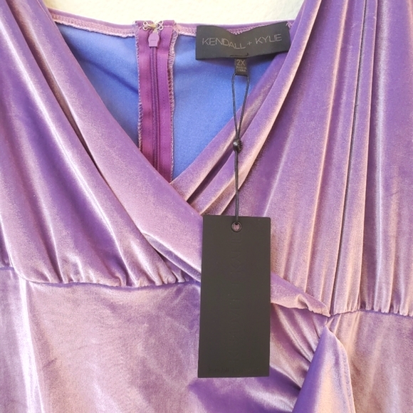 NWT Kendall + Kylie Faux Wrap, Cascading Ruffle Mini Dress in Lavender V… - Picture 7 of 10